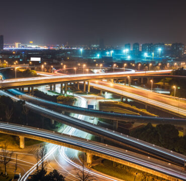 Aerial View of Suzhou overpass at Night in China.